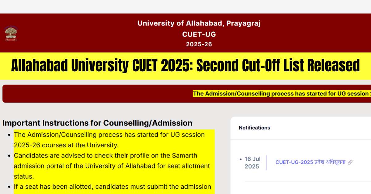 Allahabad University CUET 2025: Second Cut-Off List Released for B.Com, BA LLB, and BBA-MBA